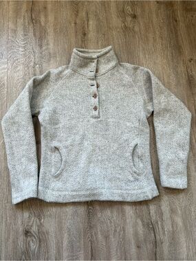 Cozy Wool Heathered Grey Button-Neck Women's Sweater